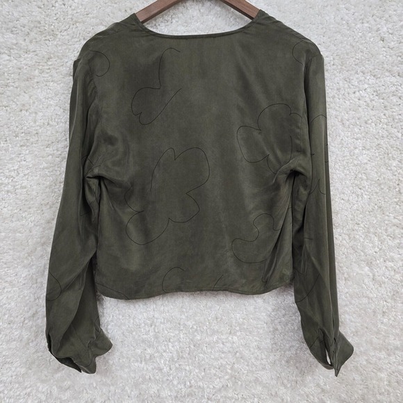 Madewell Brushed Ruched Front Top Womens 4 Green Long Sleeve Cupro V-Neck Earthy - Picture 8 of 12